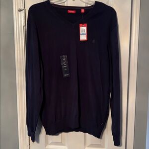 Izod Doubleface Midnight Navy Blue V Neck Pullover Sweater NWT